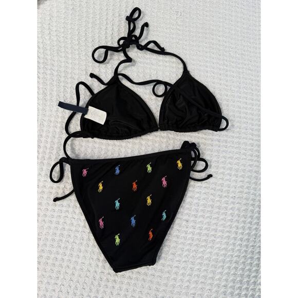 Polo Ralph Lauren Women's Black Icon Pony String Bikini Set Size 6 - Picture 6 of 7